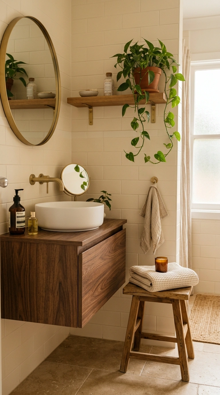 012 A small bathroom corner warmed by wood accents a w