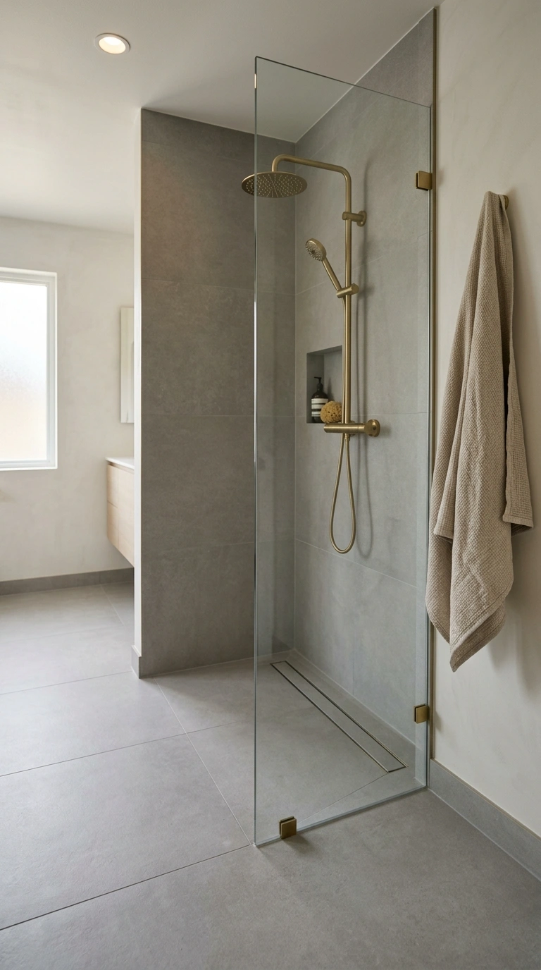 013 A compact curbless walk in shower where soft stone