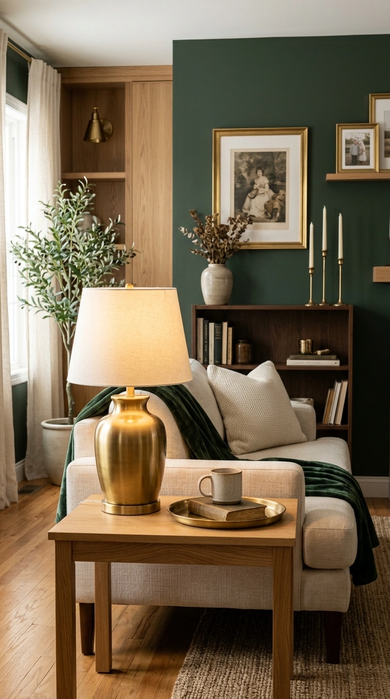 013 A living room with several brushed brass accents r