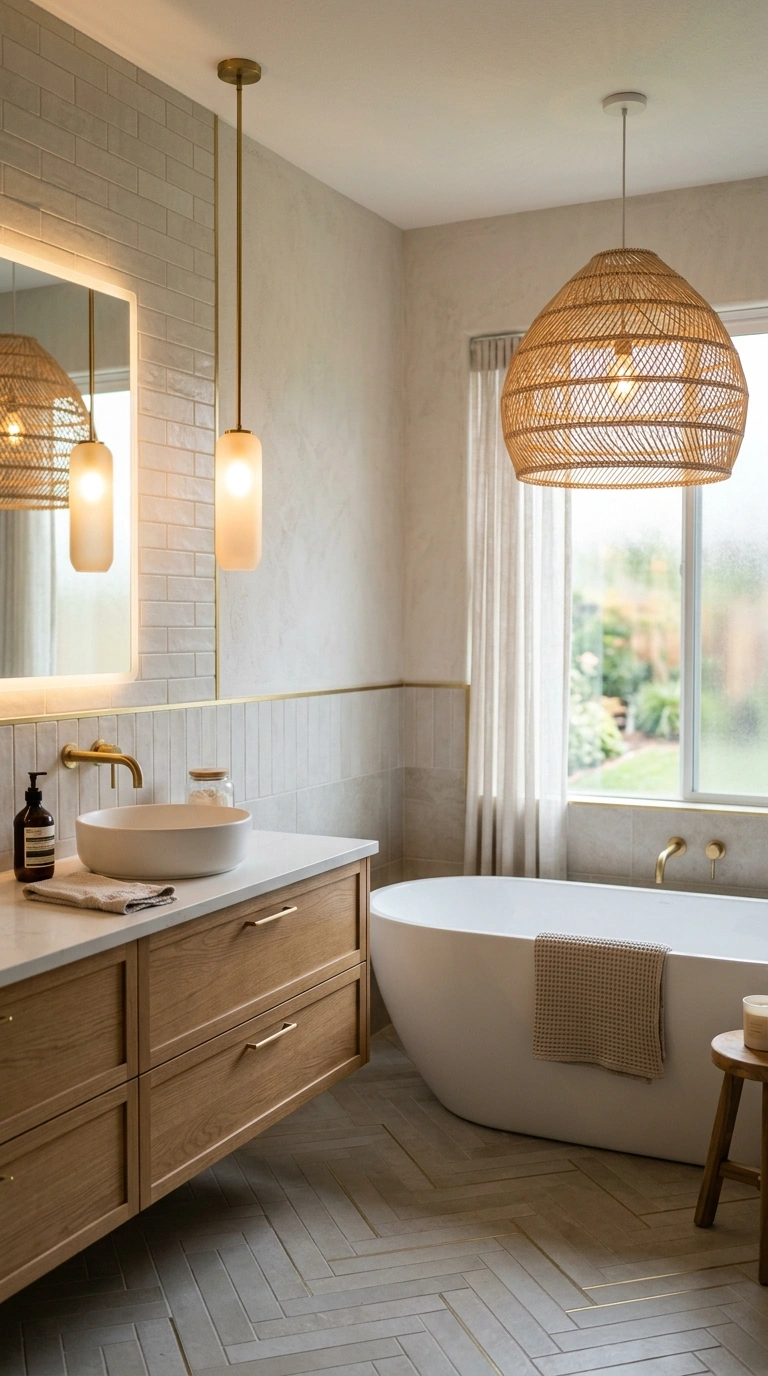013 A pair of slim pendant lights with warm frosted gl