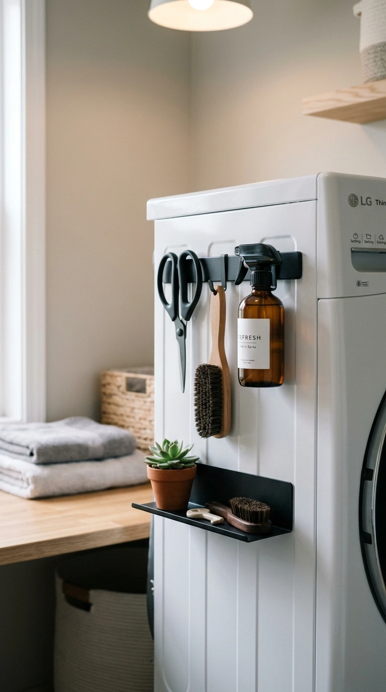 013 A small laundry room with matte black magnetic str