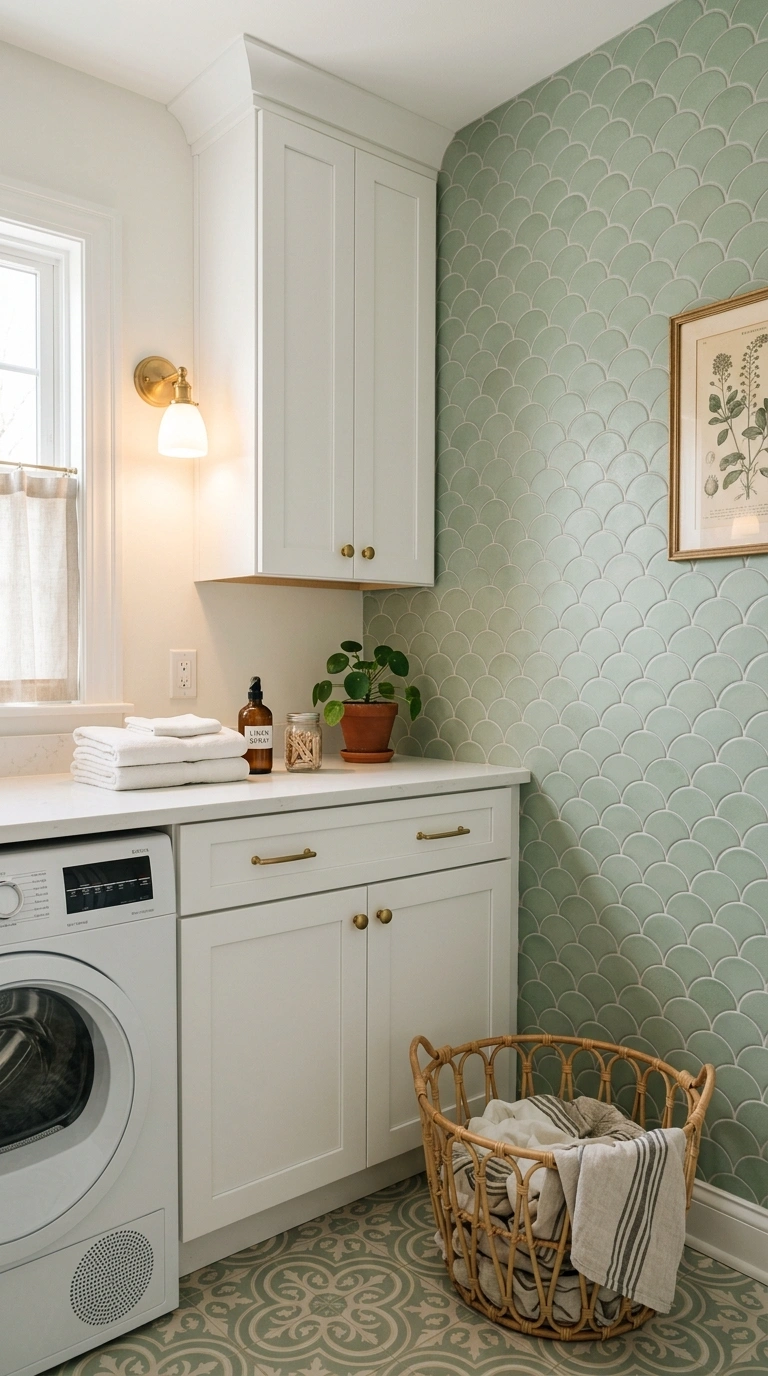 014 A sweet laundry room with soft sage scalloped fish