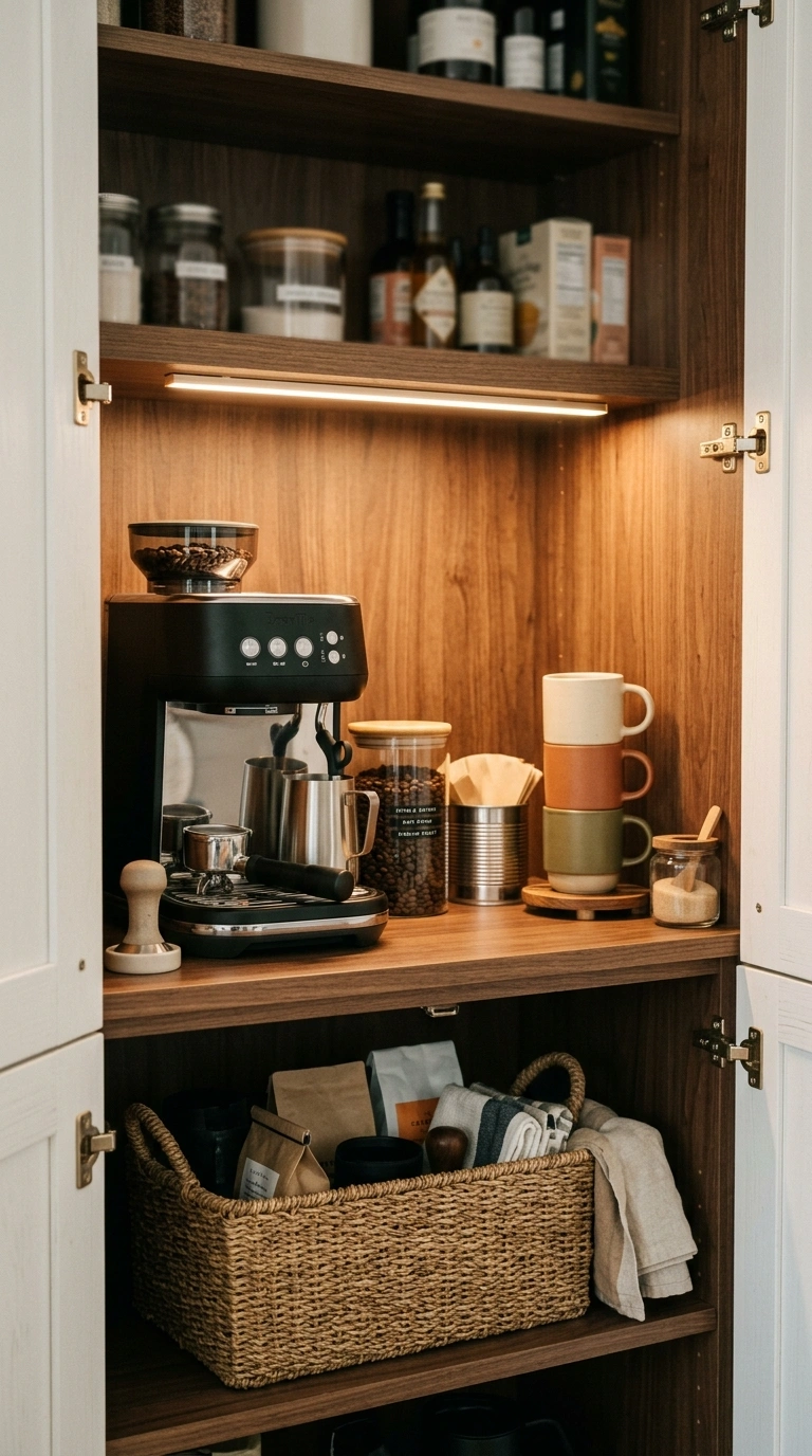 014 An open pantry shelf converted into a coffee bar l