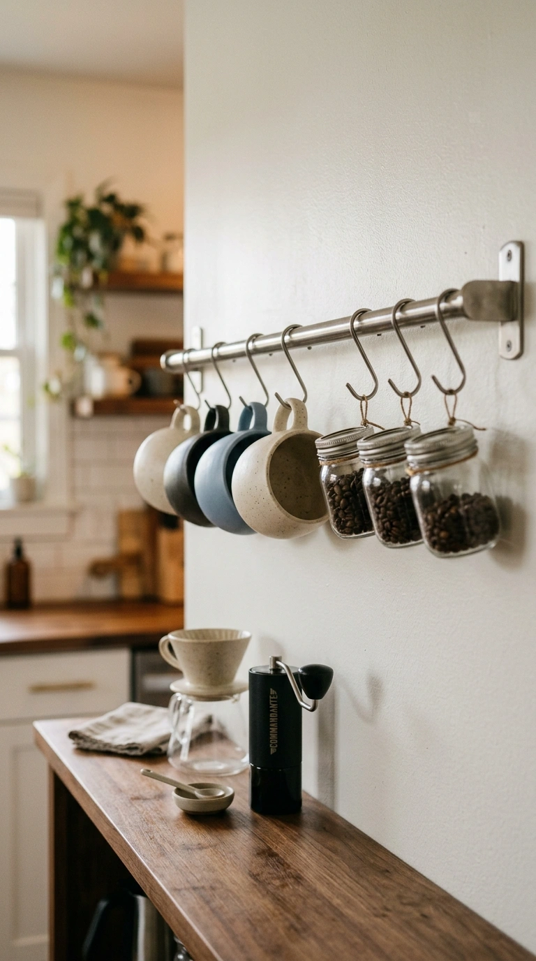 014 Stainless steel wall rails mounted above a narrow