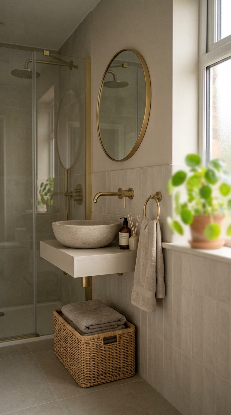 015 A small bathroom wrapped in a soft warm greige mon