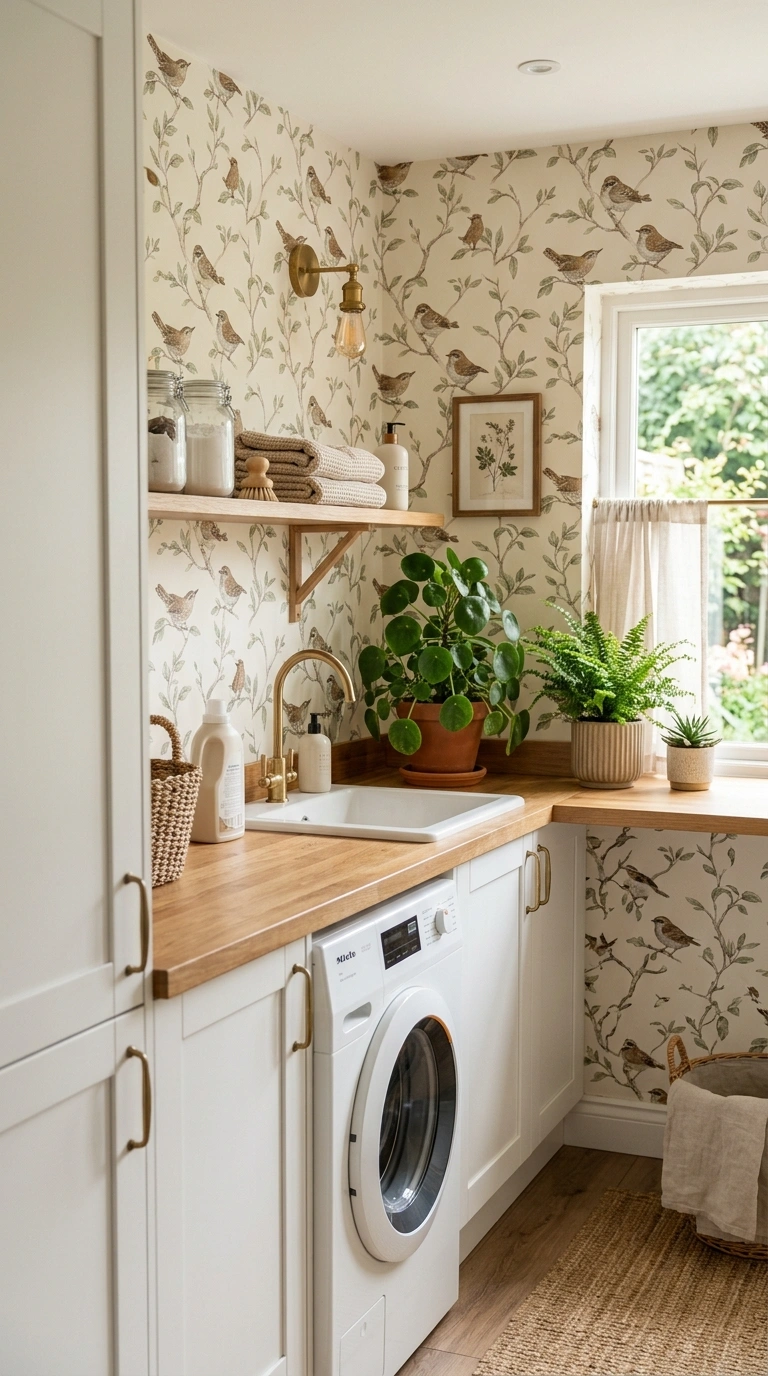 015 A storybook laundry room with delicate bird and br