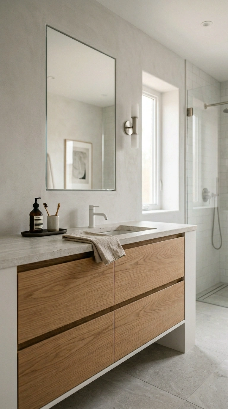 016 A modern master bathroom with concealed storage a