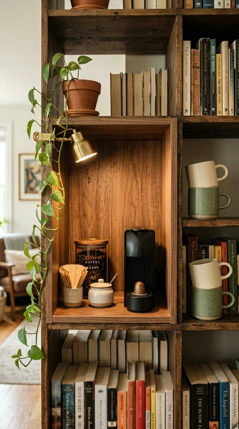 016 A single open cube of a bookshelf turned into a co