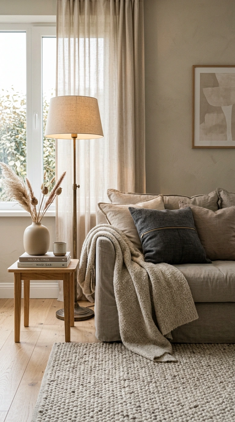 017 A calm monochrome living room layered in warm beig