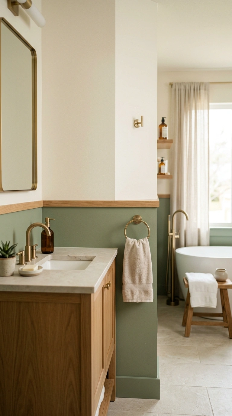 017 A modern master bathroom with a soft two tone wall