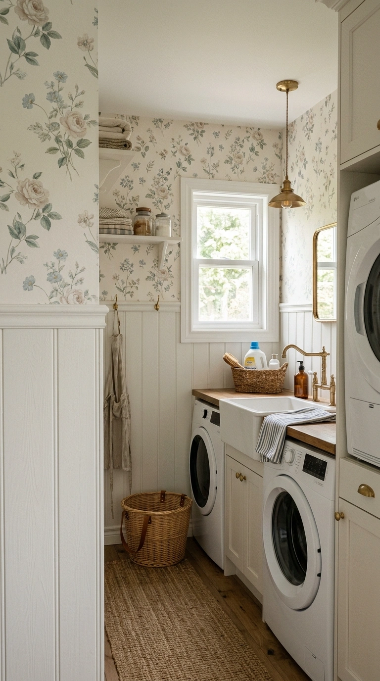 017 A polished laundry room with white beadboard wains
