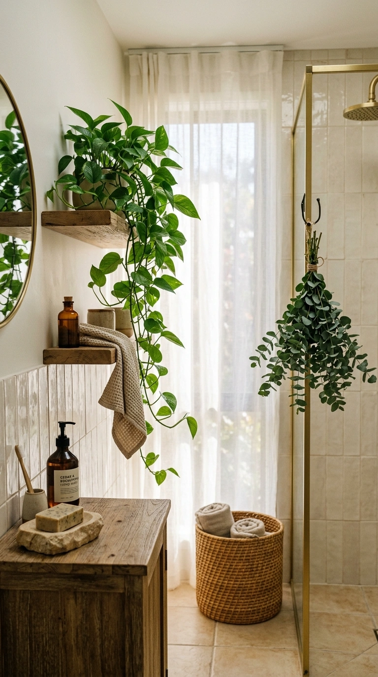 017 A small bathroom styled with greenery and natural