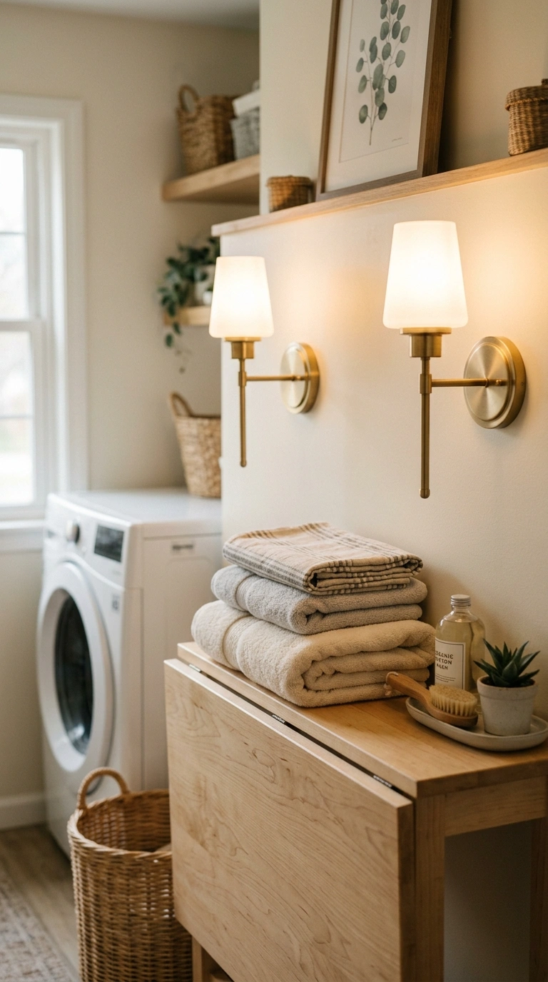 018 A small laundry room glowing softly under two brus