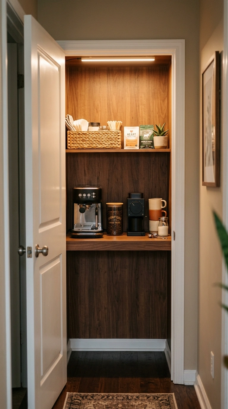 019 A small closet converted into a hidden coffee bar