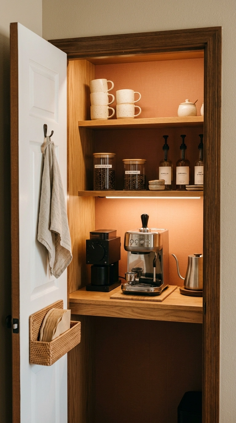 019 A small closet converted into a hidden coffee bar 1 1