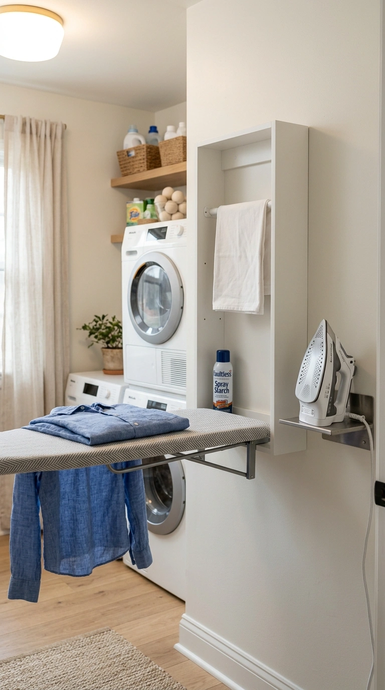019 A small laundry room with a wall mounted fold down