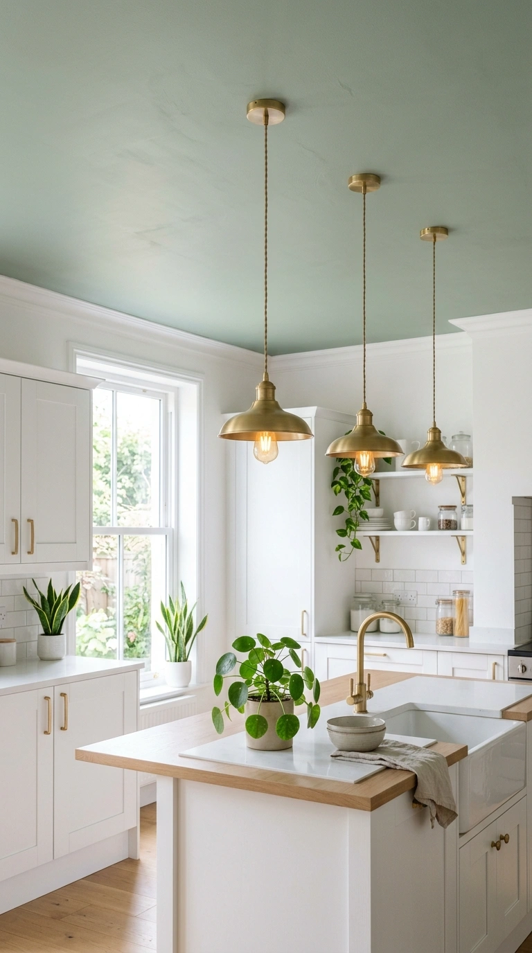 020 A bright kitchen with a softly painted muted sage