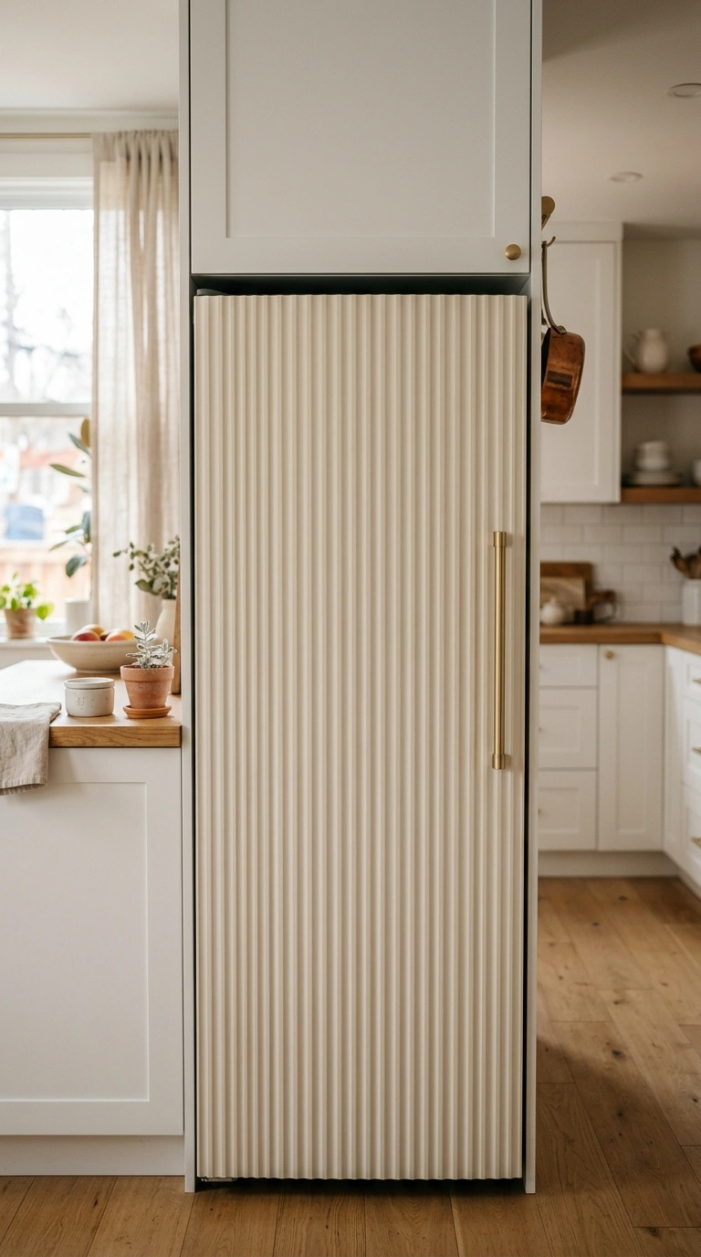 020 A small kitchen refrigerator wrapped in soft flute