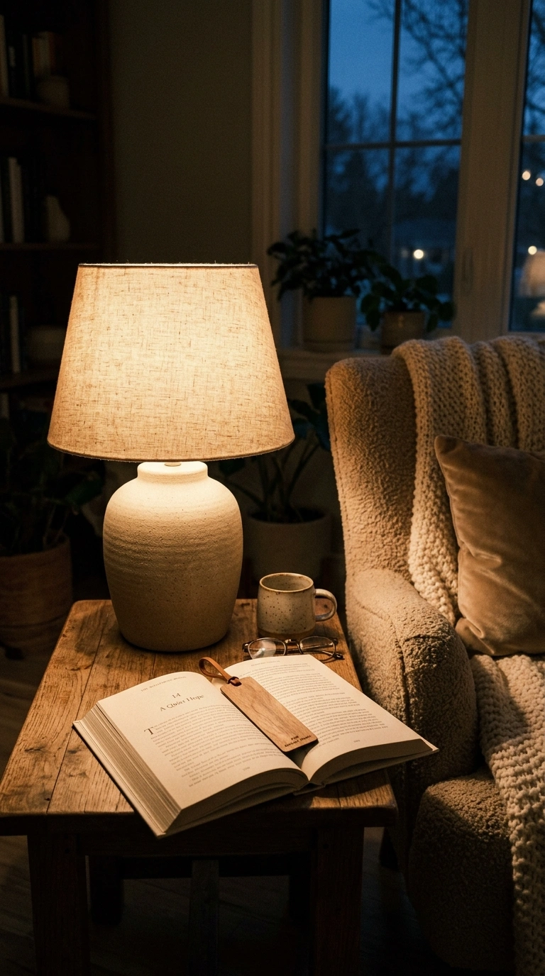 026 A matte ceramic table lamp with a warm 2700K bulb