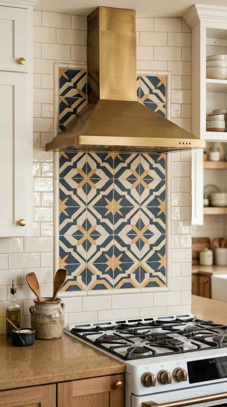 027 A patterned cement feature panel in inky blue soft
