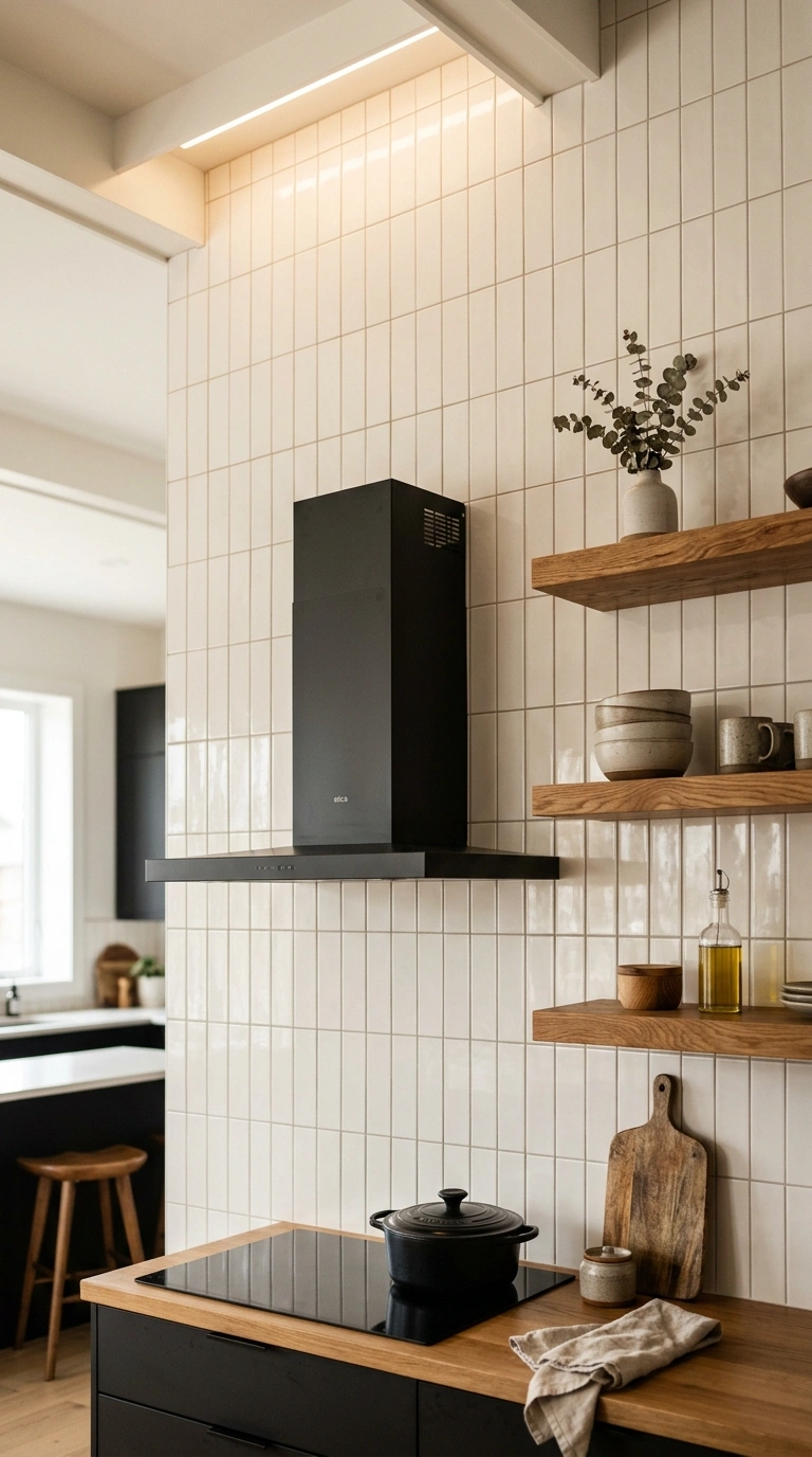 028 A modern kitchen backsplash of vertical stacked su