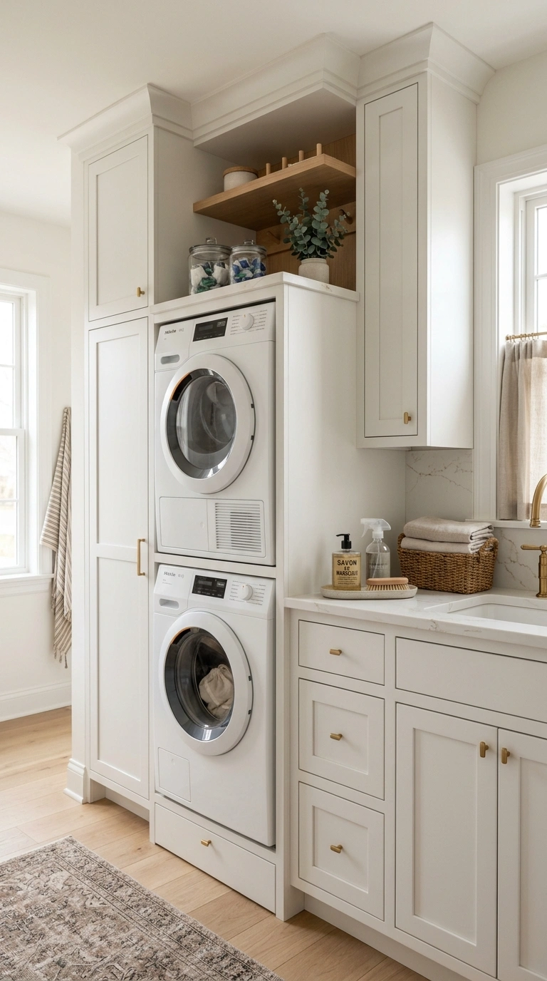 001 A stacked washer and dryer fully integrated into c