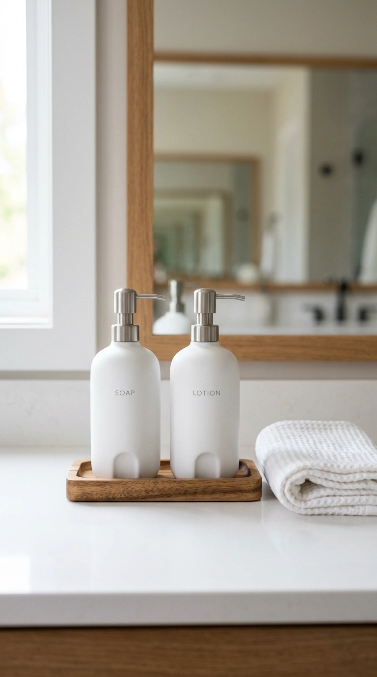 001 Ceramic Soap Dispenser A close up of a white bathr