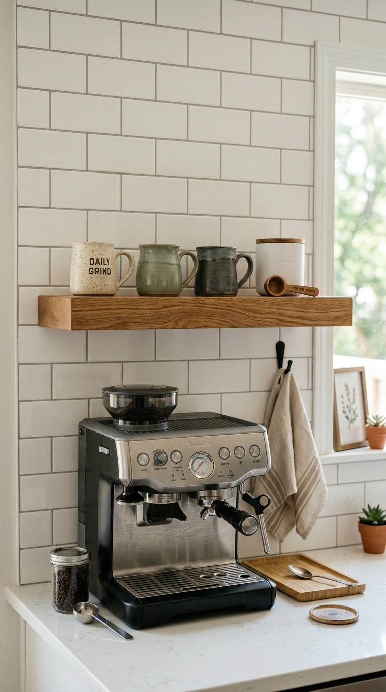 001 Floating Coffee Shelf A kitchen wall with a single