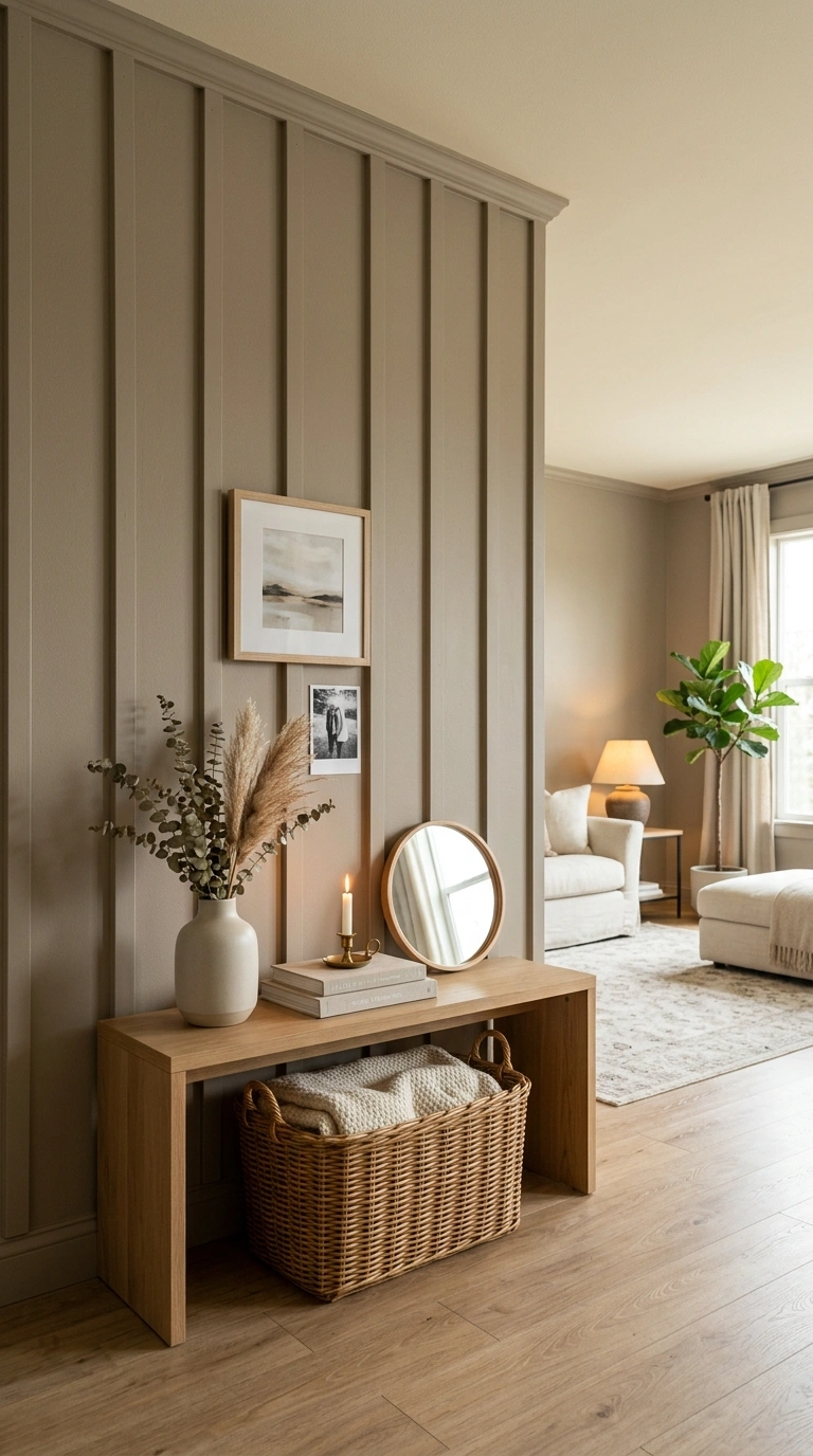 003 A living room accent wall built from vertical boar