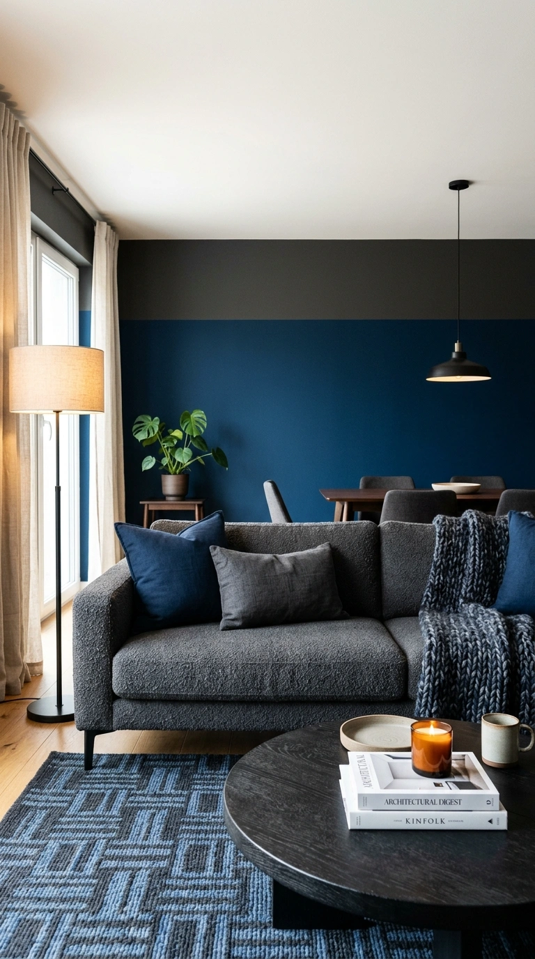 003 A modern living room color blocked with a midnight