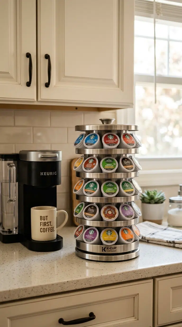 003 A rotating metal K cup carousel filled with colorf