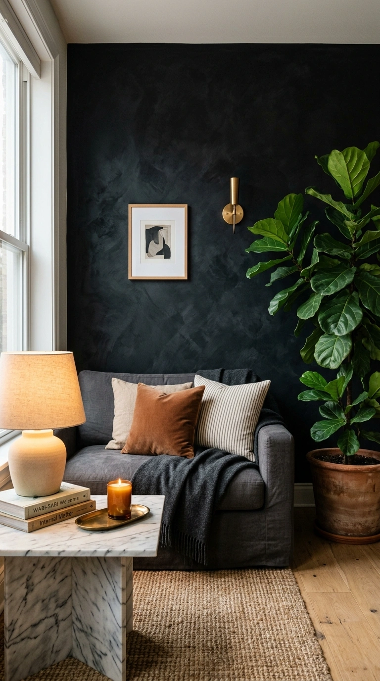004 A living room with a moody matte black limewash ac 1