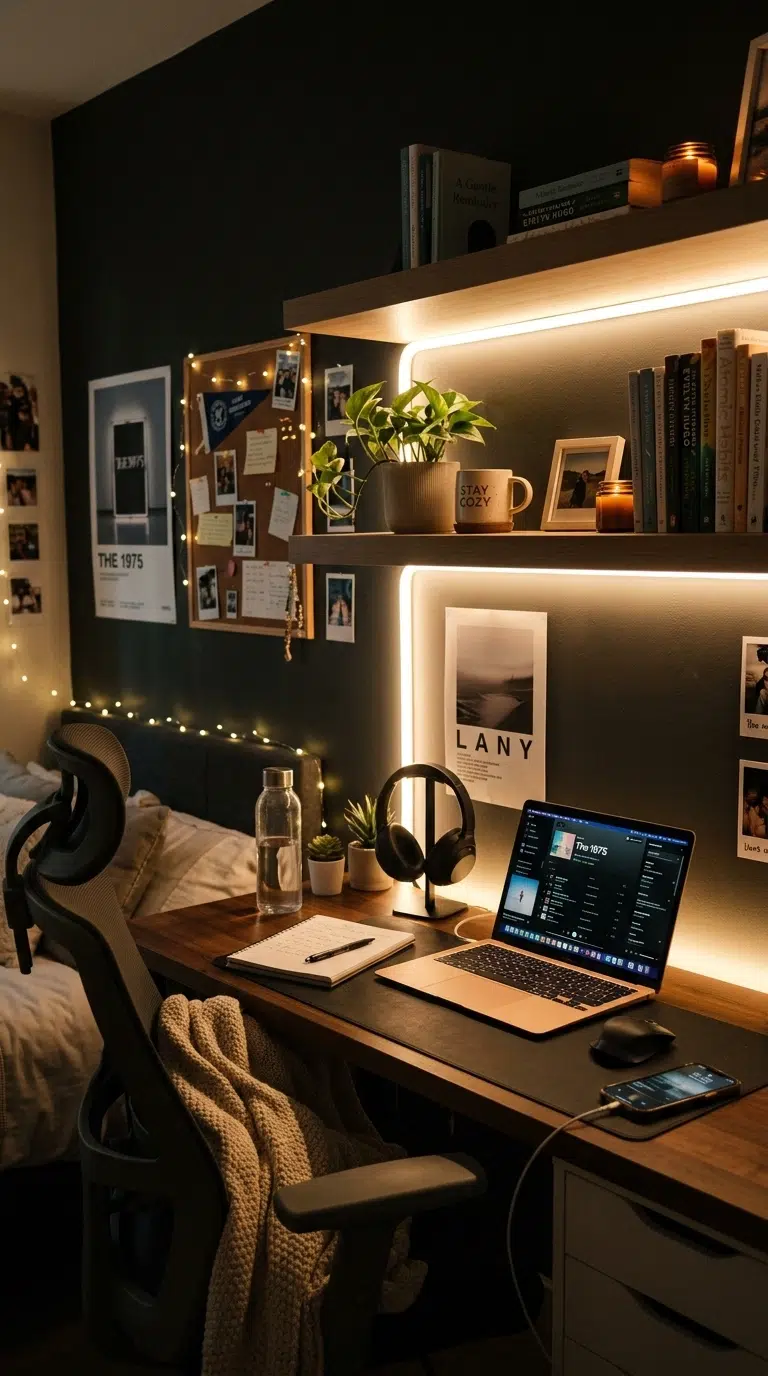 004 A teen bedroom with warm white LED strip lighting