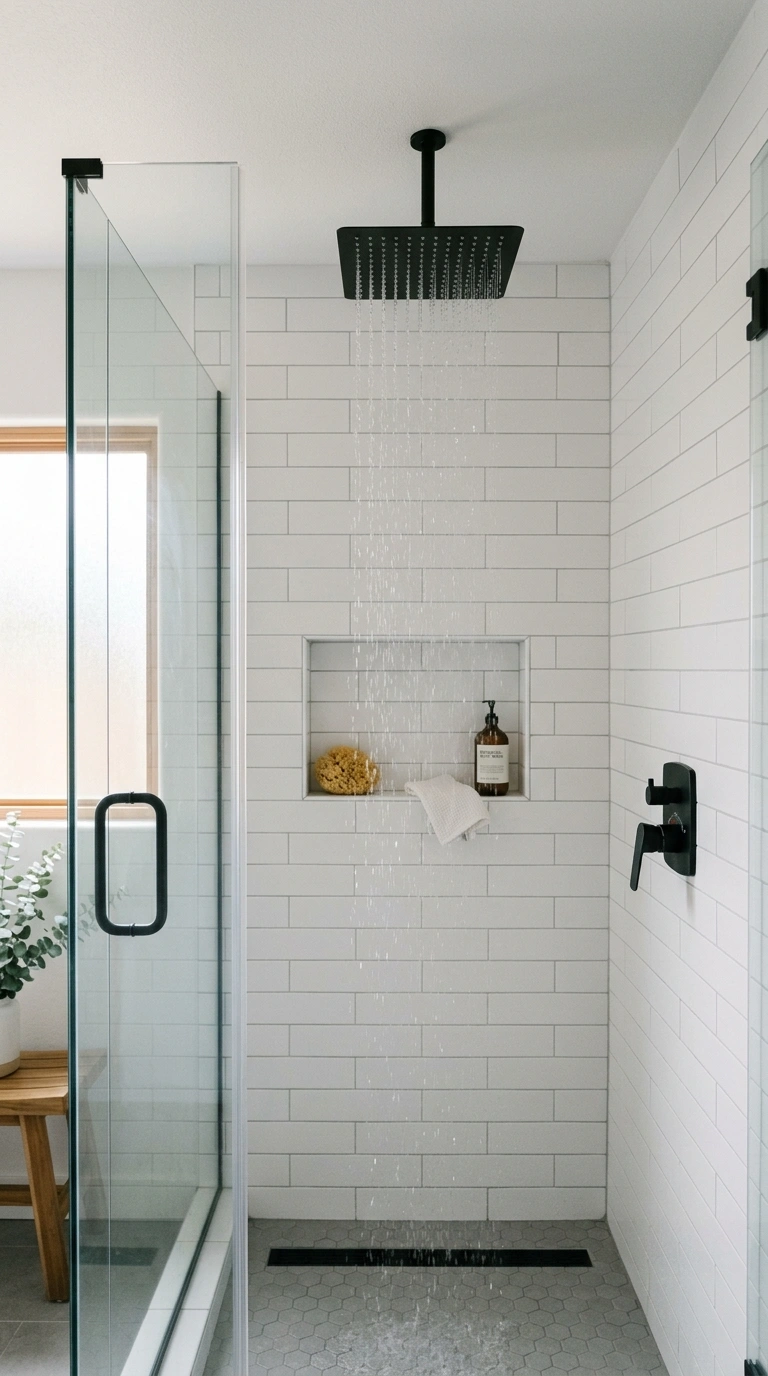 004 Rainfall Shower Head A modern shower area with whi