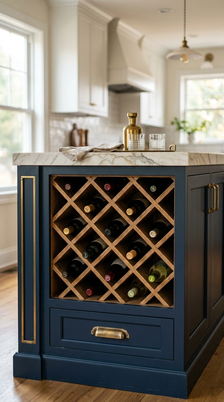 005 A kitchen island end fitted with an aged oak diamo