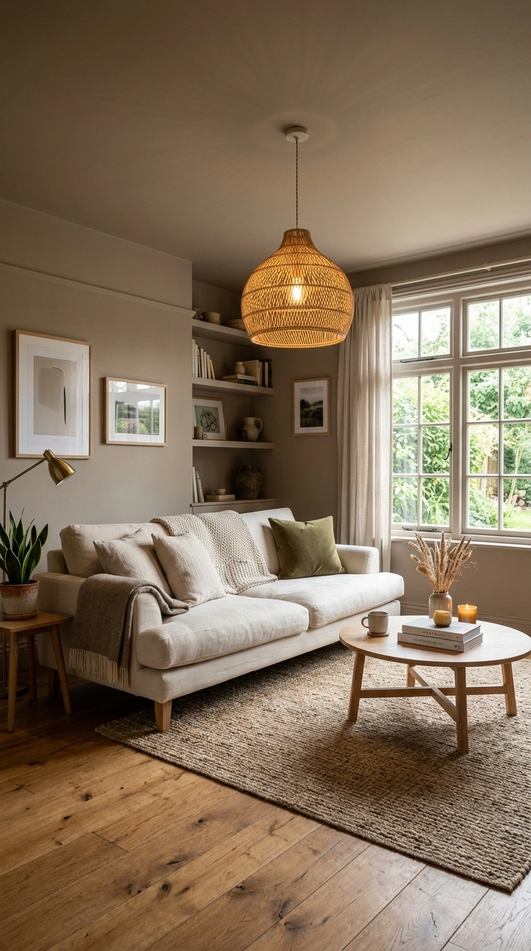 005 A living room with a taupe painted ceiling matchin