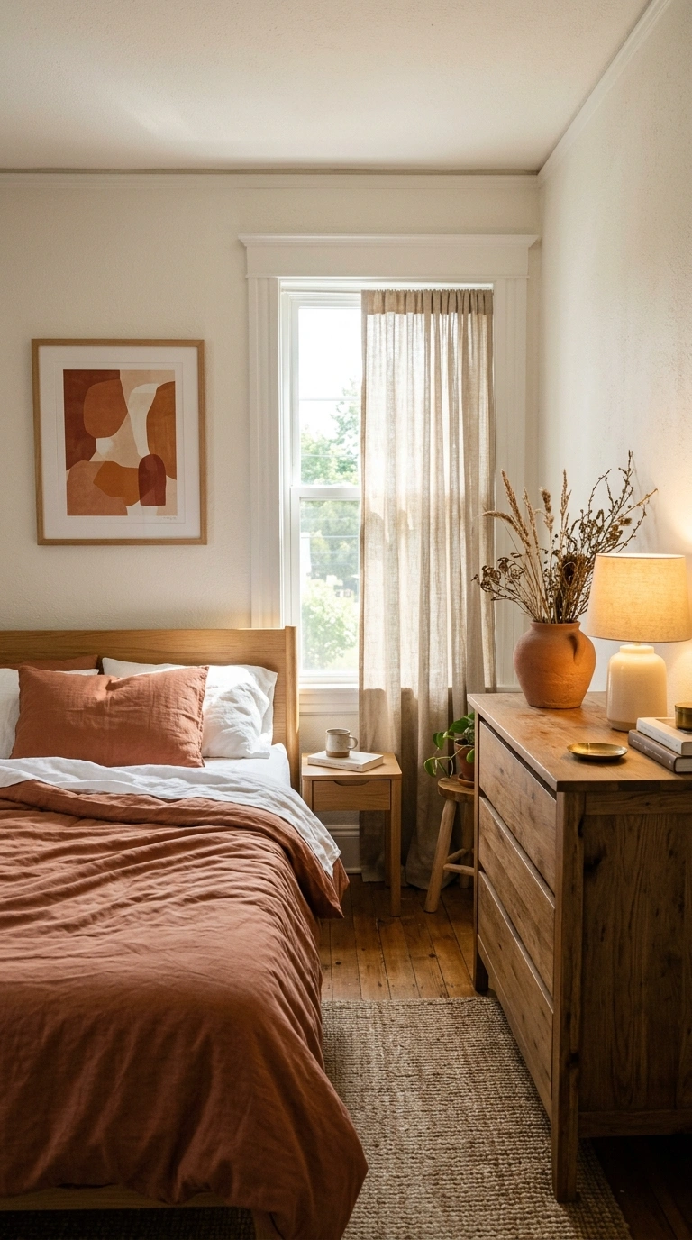005 A sunlit bedroom with warm white walls and trim a