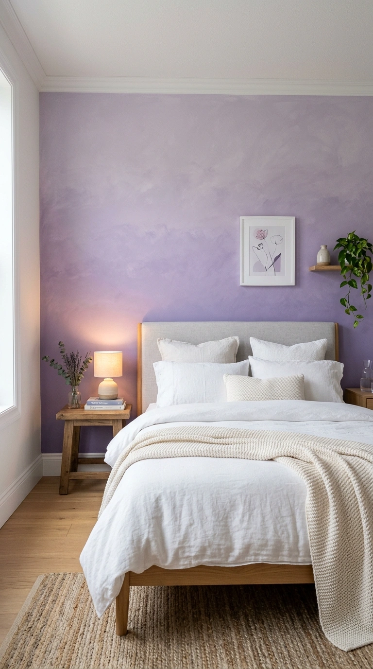 006 A bedroom wall painted in a soft ombre gradient fr