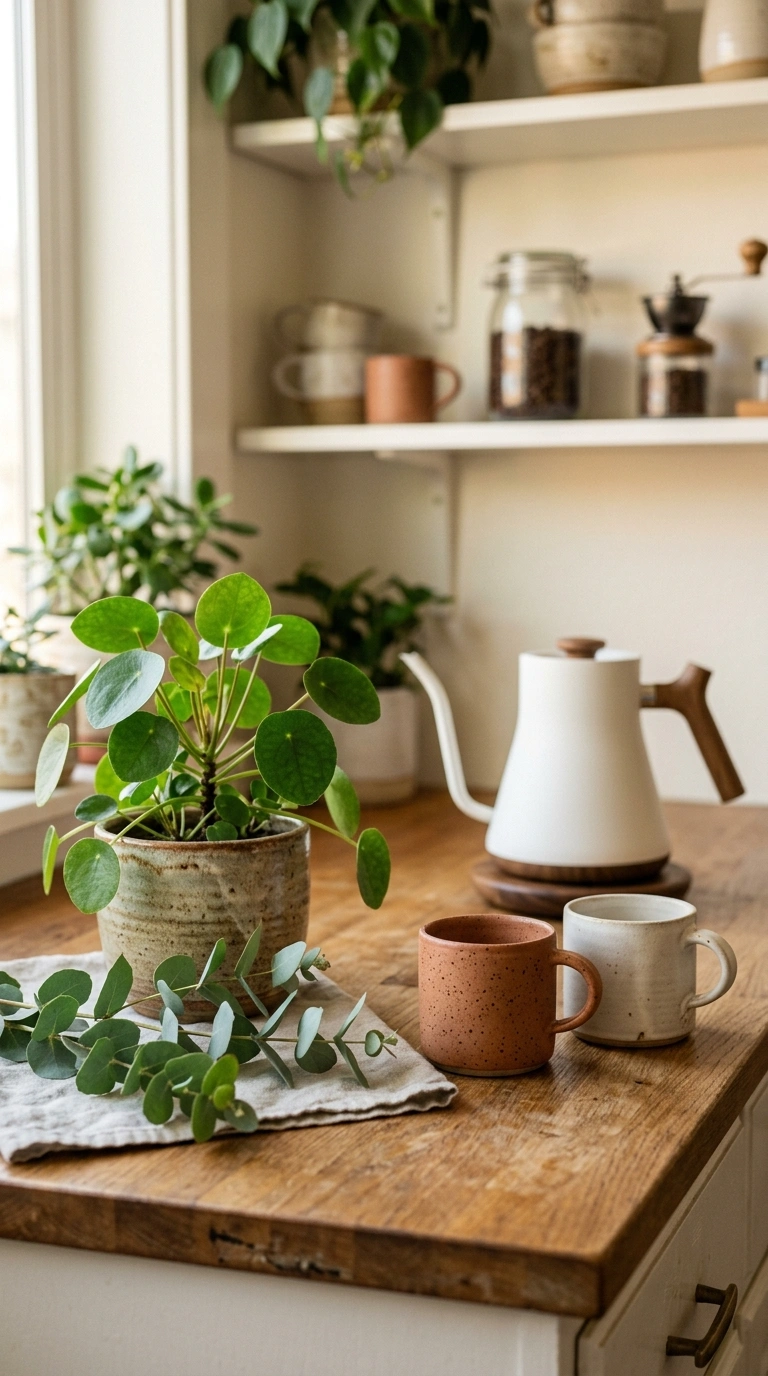 007 A home coffee bar softened with greenery a small p