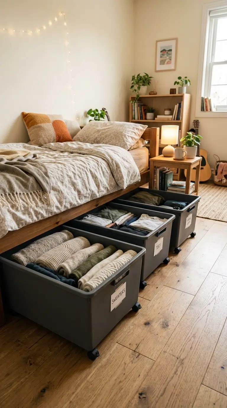 007 A teen bedroom with rolling under bed storage