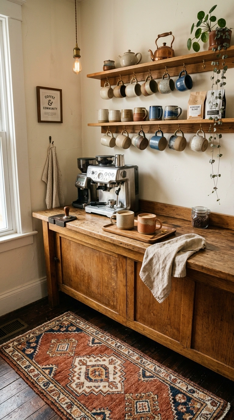 008 A home coffee bar with a soft warm runner rug on t