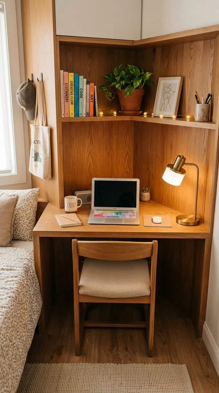008 A small teen bedroom corner desk setup fitted into