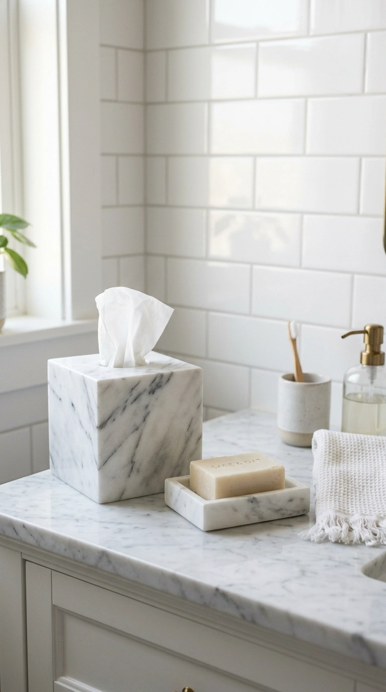 008 Marble Tissue Holder A bathroom counter close up s