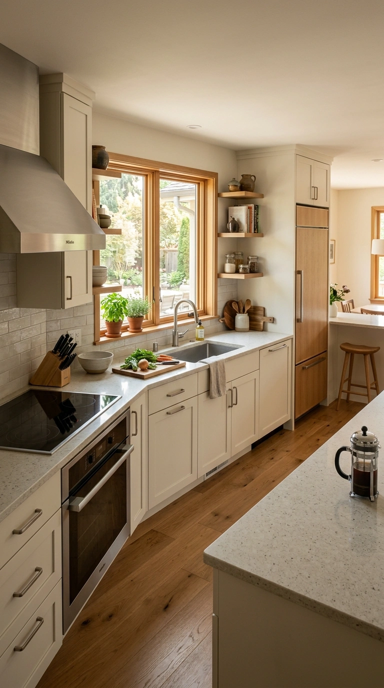 010 A functional well planned kitchen with a clear wor