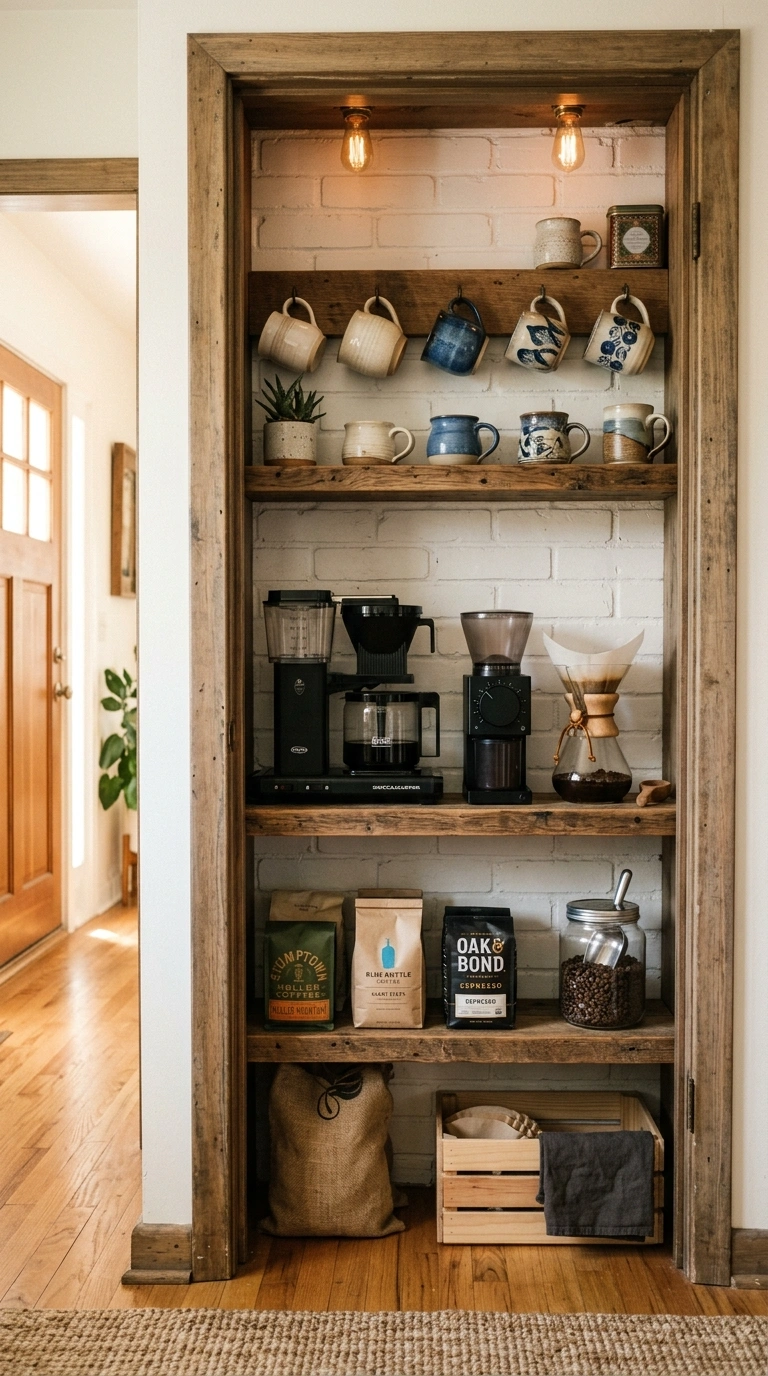 010 Closet Coffee Station A small open closet converte
