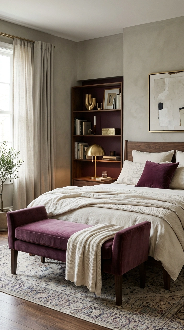 011 A sophisticated bedroom with greige walls cream be