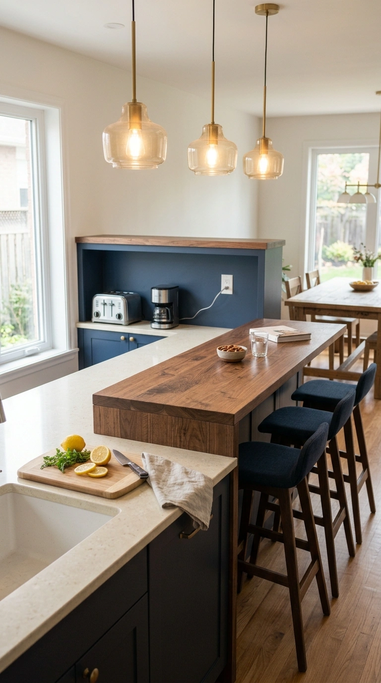011 A two tier kitchen island with a lower creamy quar