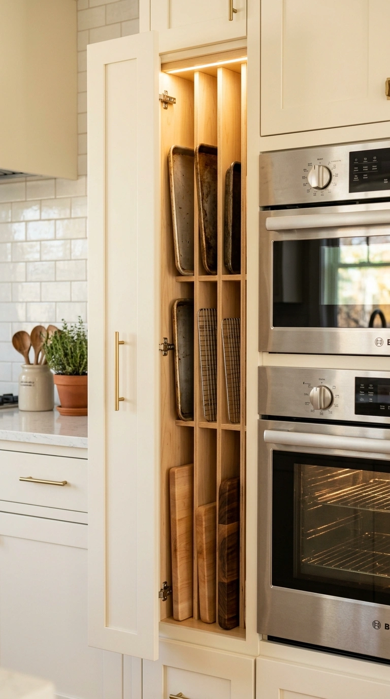 012 A tall narrow island cabinet open to show vertical