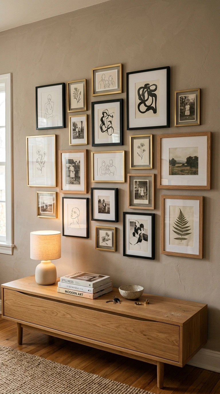 013 A gallery wall of mixed brass matte black and natu