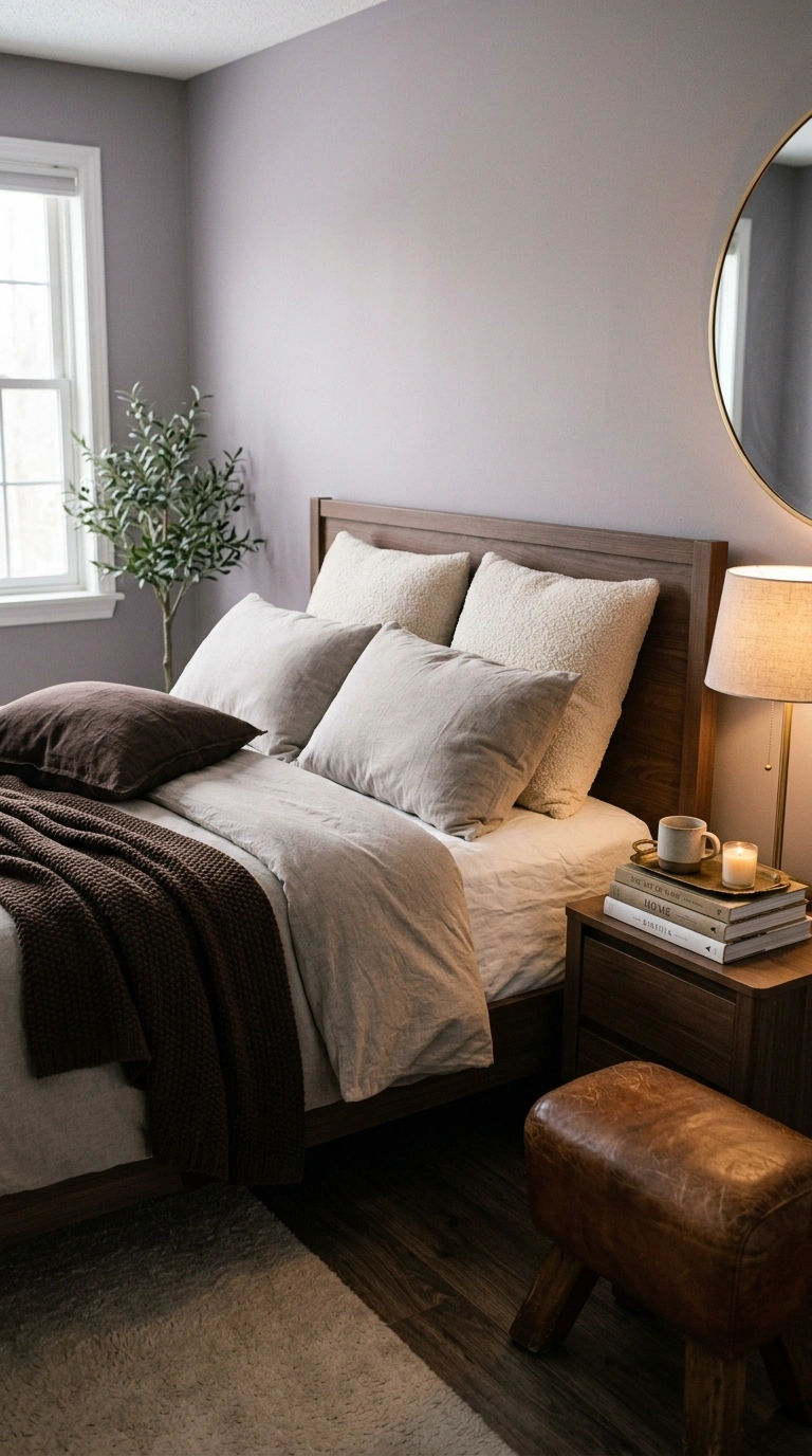 013 A grown up bedroom with dusty lavender gray walls